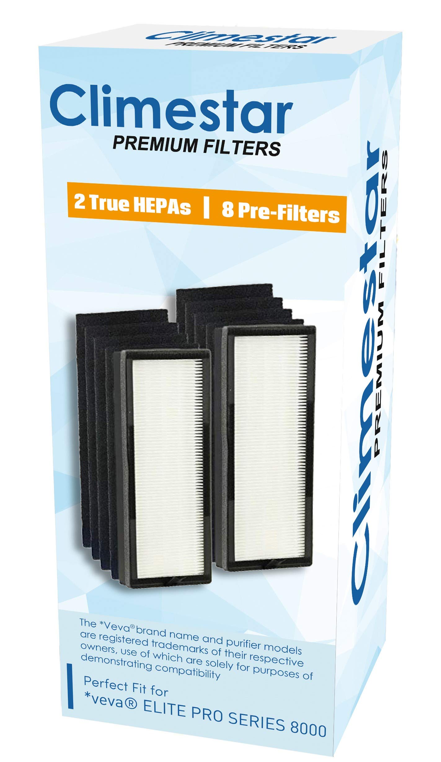 Climestar 2-Pack H13 Grade True HEPA Filters and 8 Pre-Filter Set Compatible Replacement for VEVA 8000 Elite Pro Series Air Purifier – (2 Year Supply)