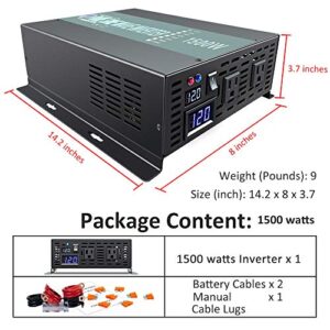 WZRELB 1500W 12V 120V Pure Sine Wave Solar Power Inverter with Remote Control Switch