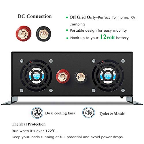 WZRELB 1500W 12V 120V Pure Sine Wave Solar Power Inverter with Remote Control Switch