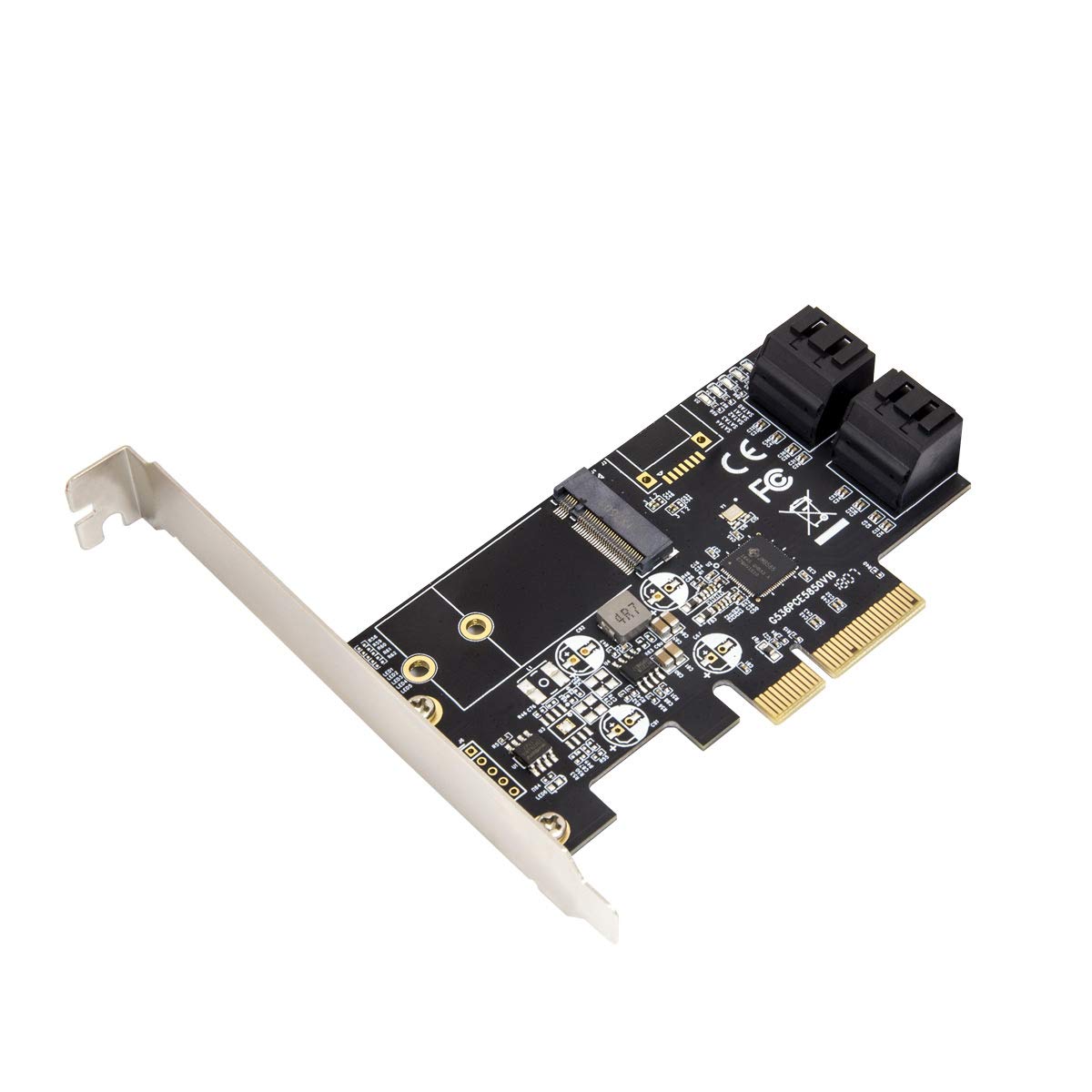 IO Crest SI-PEX40138 Internal 4 Port Non-Raid SATA III 6GB/S with M.2 B-Key 22x42 Pci-E X4 Controller Card for Desktop PC Support SSD and HDD with Low Profile Bracket. JMB585 Chipset