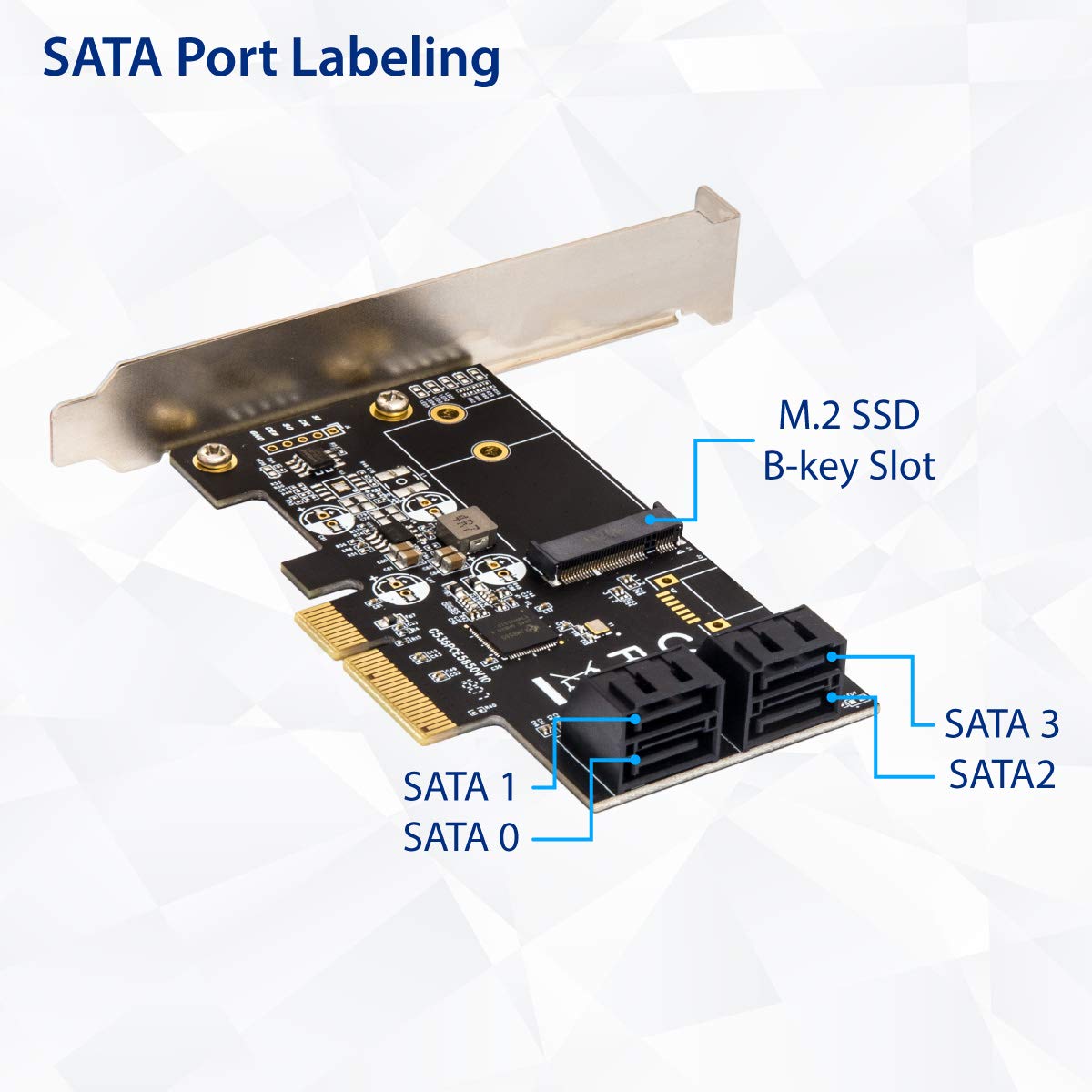 IO Crest SI-PEX40138 Internal 4 Port Non-Raid SATA III 6GB/S with M.2 B-Key 22x42 Pci-E X4 Controller Card for Desktop PC Support SSD and HDD with Low Profile Bracket. JMB585 Chipset