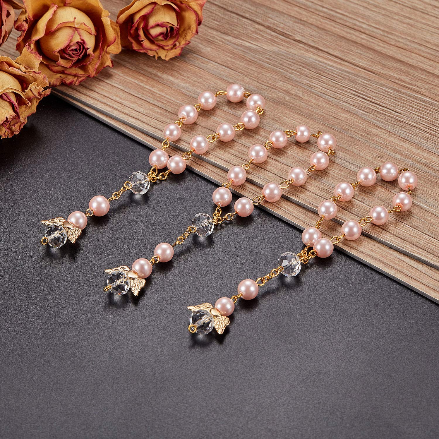 30 Pieces Baptism Rosary Acrylic Rosary Beads Mini Rosaries with Angel for The First Communion Baptism Party Favors (Pink Gold)