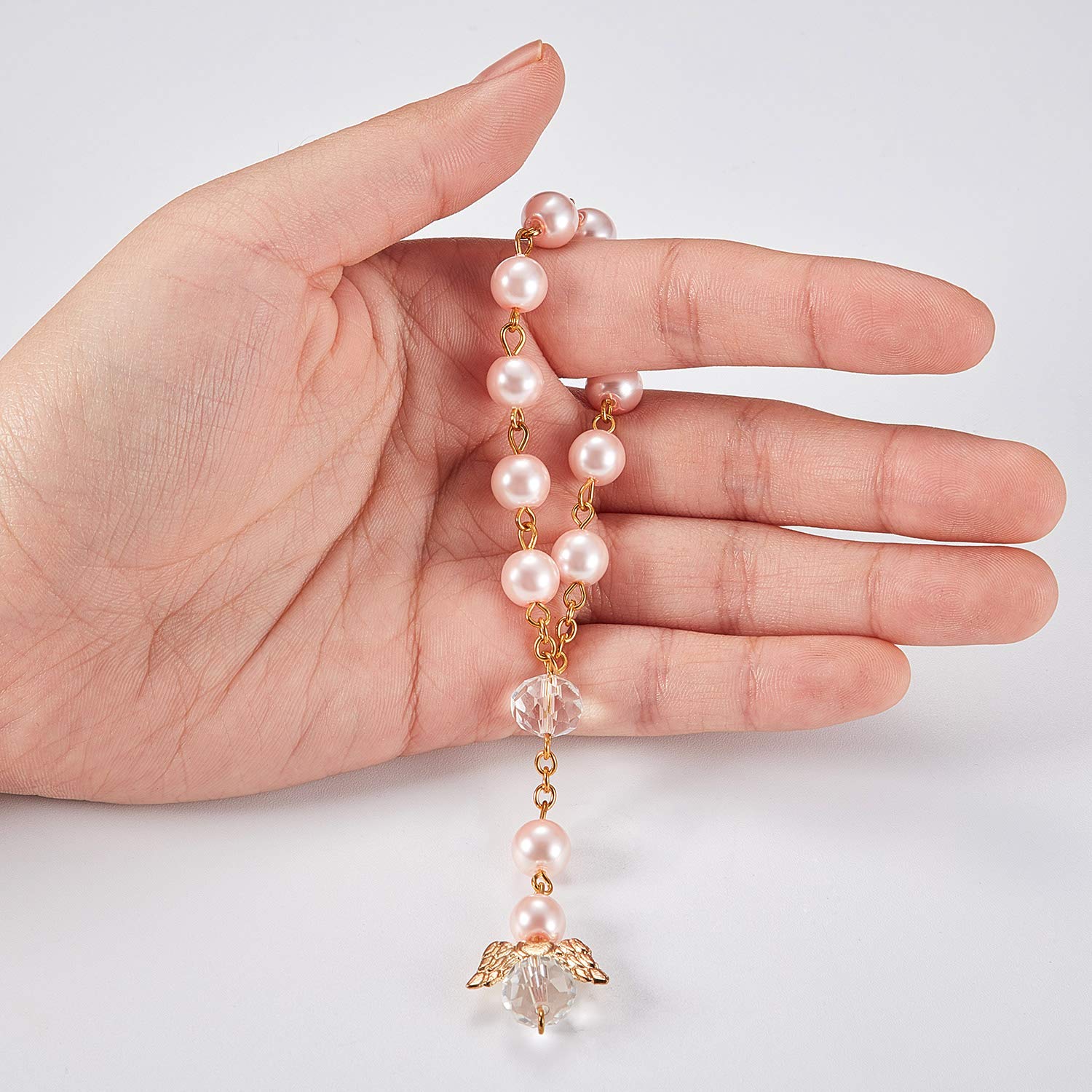 30 Pieces Baptism Rosary Acrylic Rosary Beads Mini Rosaries with Angel for The First Communion Baptism Party Favors (Pink Gold)