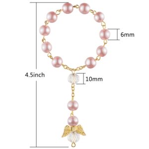 30 Pieces Baptism Rosary Acrylic Rosary Beads Mini Rosaries with Angel for The First Communion Baptism Party Favors (Pink Gold)