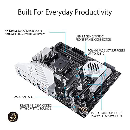 ASUS Prime X570-Pro AM4 Zen 3 Ryzen 5000 & 3rd Gen Ryzen ATX Motherboard with PCIe Gen4, Dual M.2 HDMI, SATA 6GB/s USB 3.2 Gen 2 Motherboard