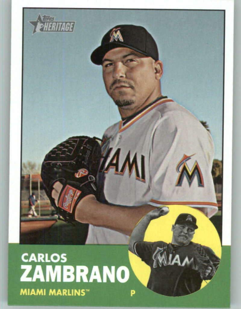 2012 Topps Heritage #473 Carlos Zambrano Marlins MLB Baseball Card (SP - Short Print) NM-MT