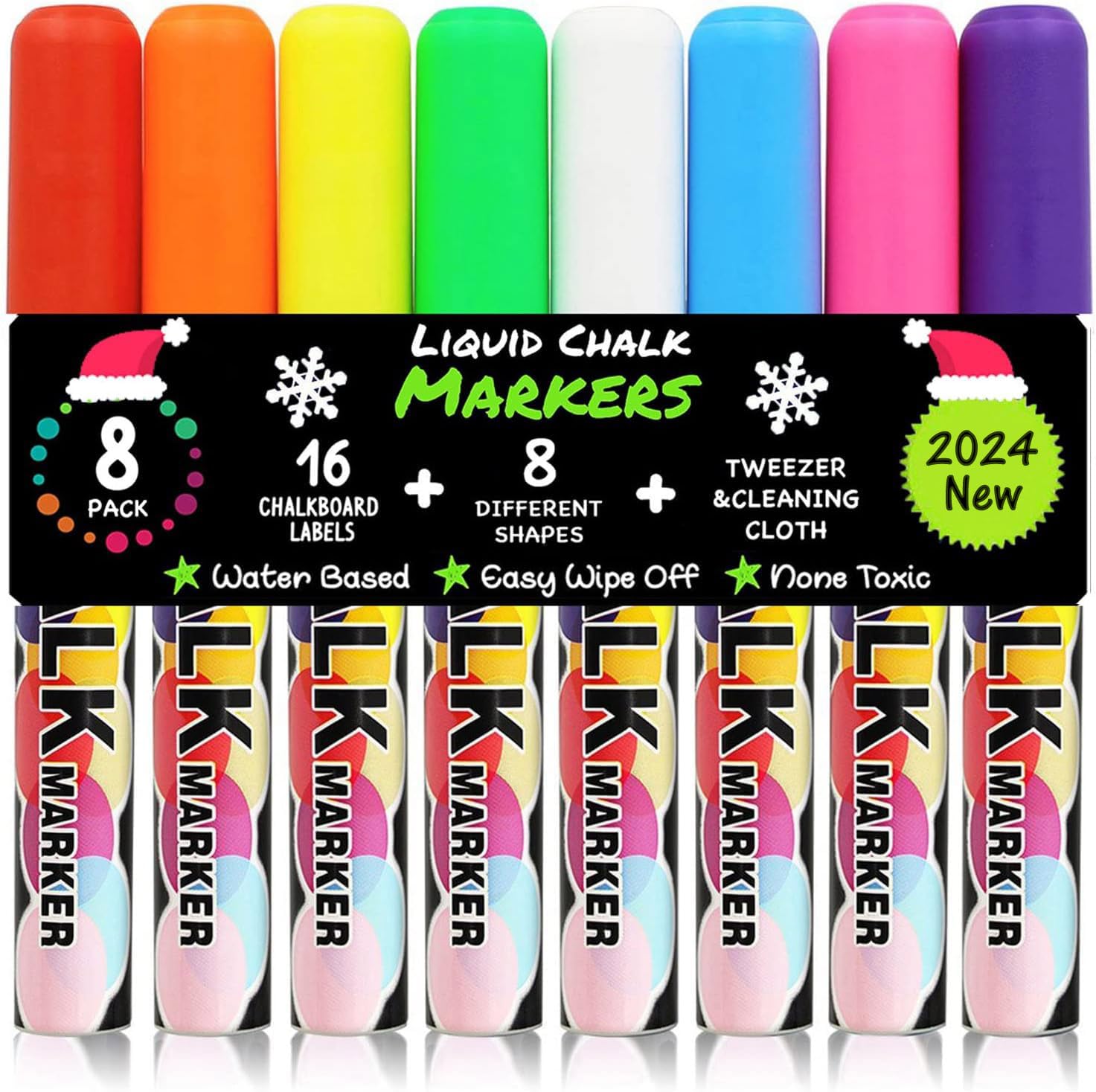 W OUTWIT Chalk Markers, Erasable Chalkboard Neon Pens for first day of school board, 8 Packs Non-Toxic Car Window Markers with Reversible Tip,16 Labels, Drawing Markers for Chalkboards Kids Gift