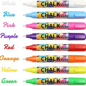 W OUTWIT Chalk Markers, Erasable Chalkboard Neon Pens for first day of school board, 8 Packs Non-Toxic Car Window Markers with Reversible Tip,16 Labels, Drawing Markers for Chalkboards Kids Gift