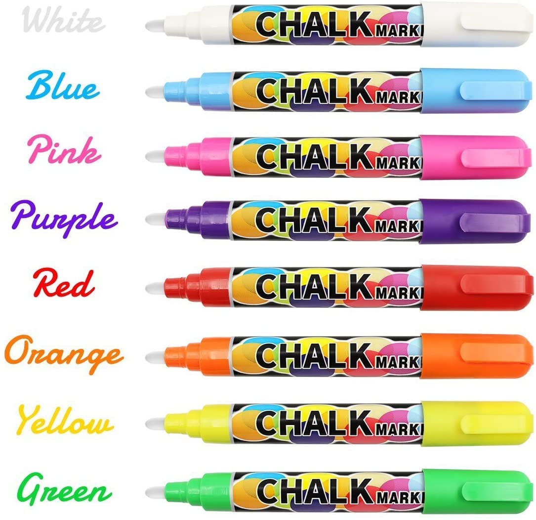 W OUTWIT Chalk Markers, Erasable Chalkboard Neon Pens for first day of school board, 8 Packs Non-Toxic Car Window Markers with Reversible Tip,16 Labels, Drawing Markers for Chalkboards Kids Gift