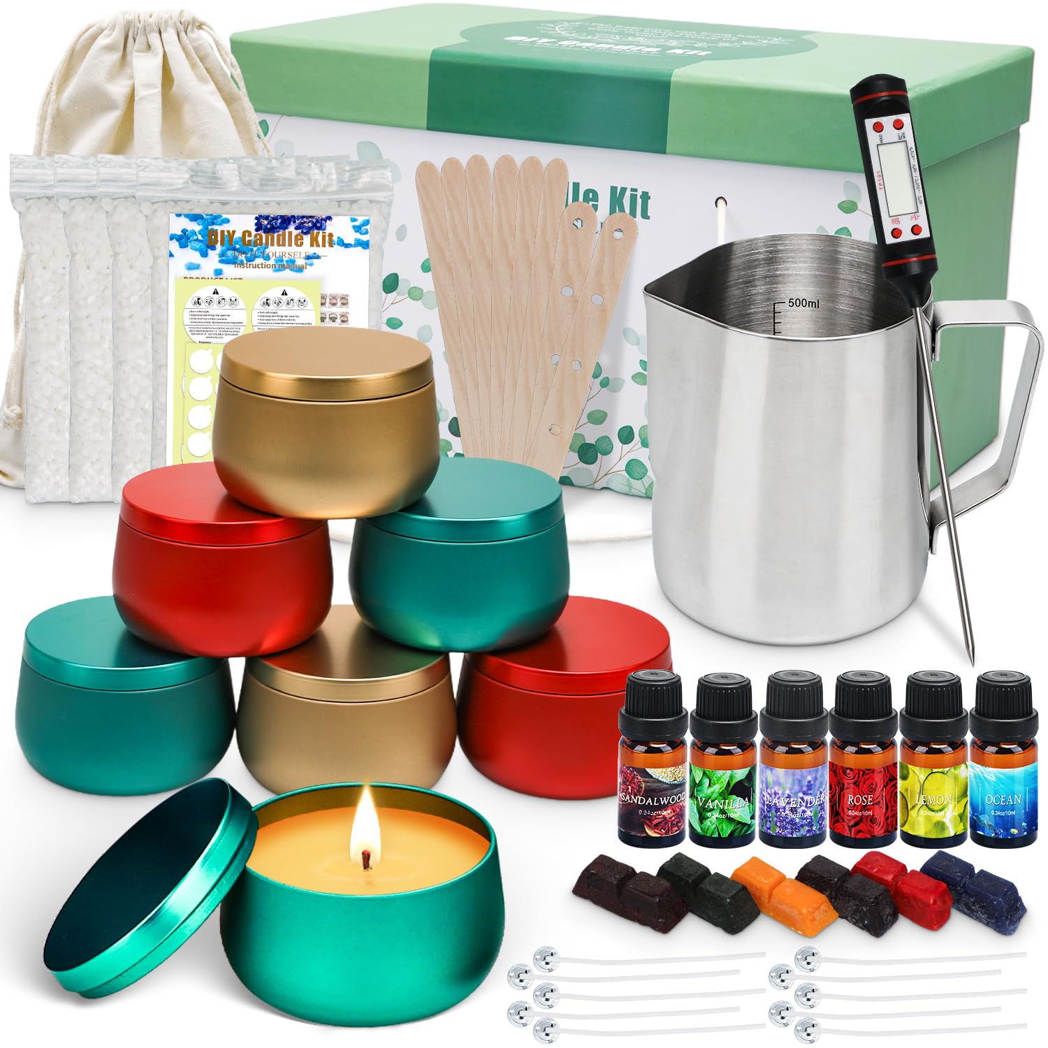 Candle Making Kit, Beeswax Scented Candles Supplies Arts and Crafts for Adults and Teens Gift Set for Women Including Fragrance, Soy Wax, Cotton Wicks, Metal Pot, Candle Dyes, Candle Jars and More