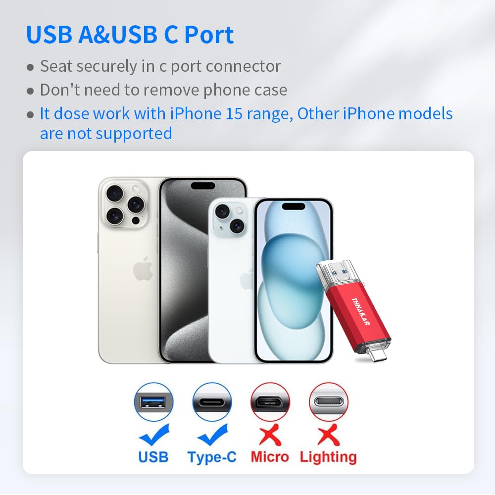 THKAILAR USB C Flash Drive 128GB, USB Flash Drive with Type C and Type A 3.1 Port USB C Thumb Drive Compatible with iPhone 15/Android Phone/PC/Mac Pro