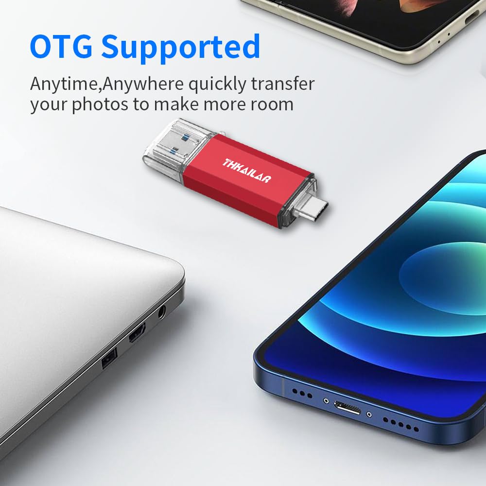 THKAILAR USB C Flash Drive 128GB, USB Flash Drive with Type C and Type A 3.1 Port USB C Thumb Drive Compatible with iPhone 15/Android Phone/PC/Mac Pro