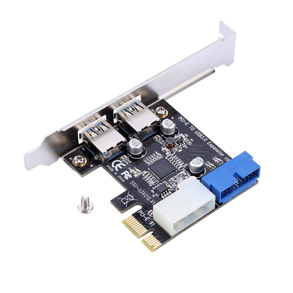 PCI-E to USB 3.0 PCI Express Card, 5 Gbps 2-Port PCIe to USB Expansion Card Adapter with Front 19PIN Power Connector Interface for Desktops