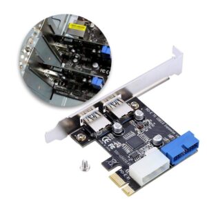 PCI-E to USB 3.0 PCI Express Card, 5 Gbps 2-Port PCIe to USB Expansion Card Adapter with Front 19PIN Power Connector Interface for Desktops