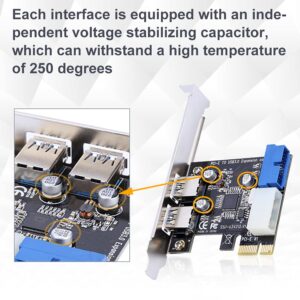 PCI-E to USB 3.0 PCI Express Card, 5 Gbps 2-Port PCIe to USB Expansion Card Adapter with Front 19PIN Power Connector Interface for Desktops