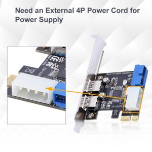 PCI-E to USB 3.0 PCI Express Card, 5 Gbps 2-Port PCIe to USB Expansion Card Adapter with Front 19PIN Power Connector Interface for Desktops