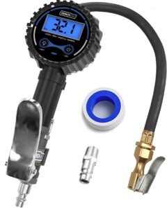 digital tire inflator with pressure gauge and longer hose, air chuck with gauge for air compressor - 200psi