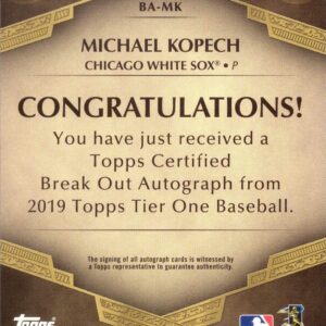 2019 Topps Tier One Baseball #BA-MK Michael Kopech Certified Autograph Rookie Card - Only 200 made!