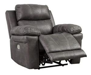 signature design by ashley erlangen faux leather power recliner with adjustable headrest & usb charging port, gray