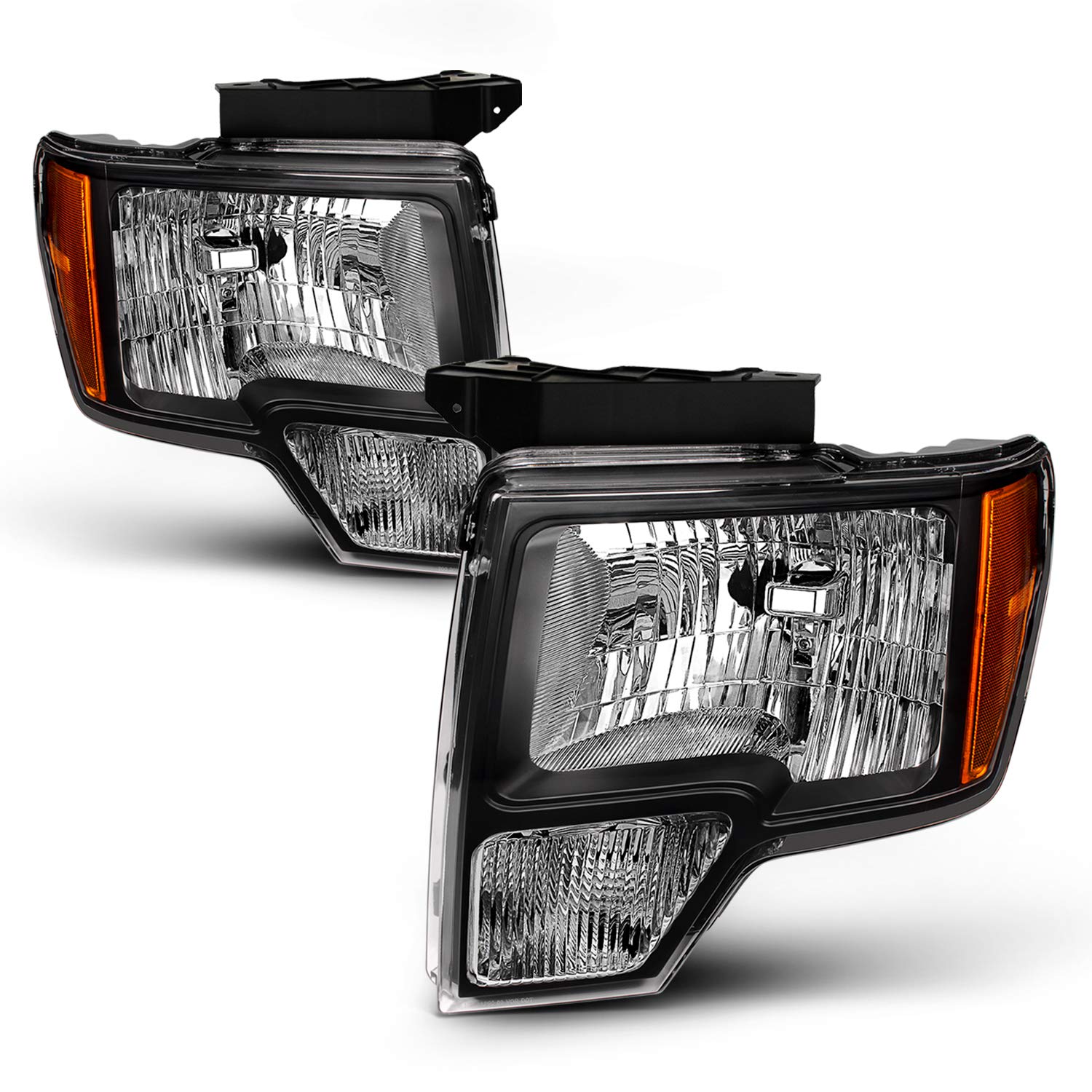 AKKON - Fits 2009-2014 Ford F150 Pickup Truck Black Headlights + LED Tail Brake Lamp Pair Left Driver+Right Passenger