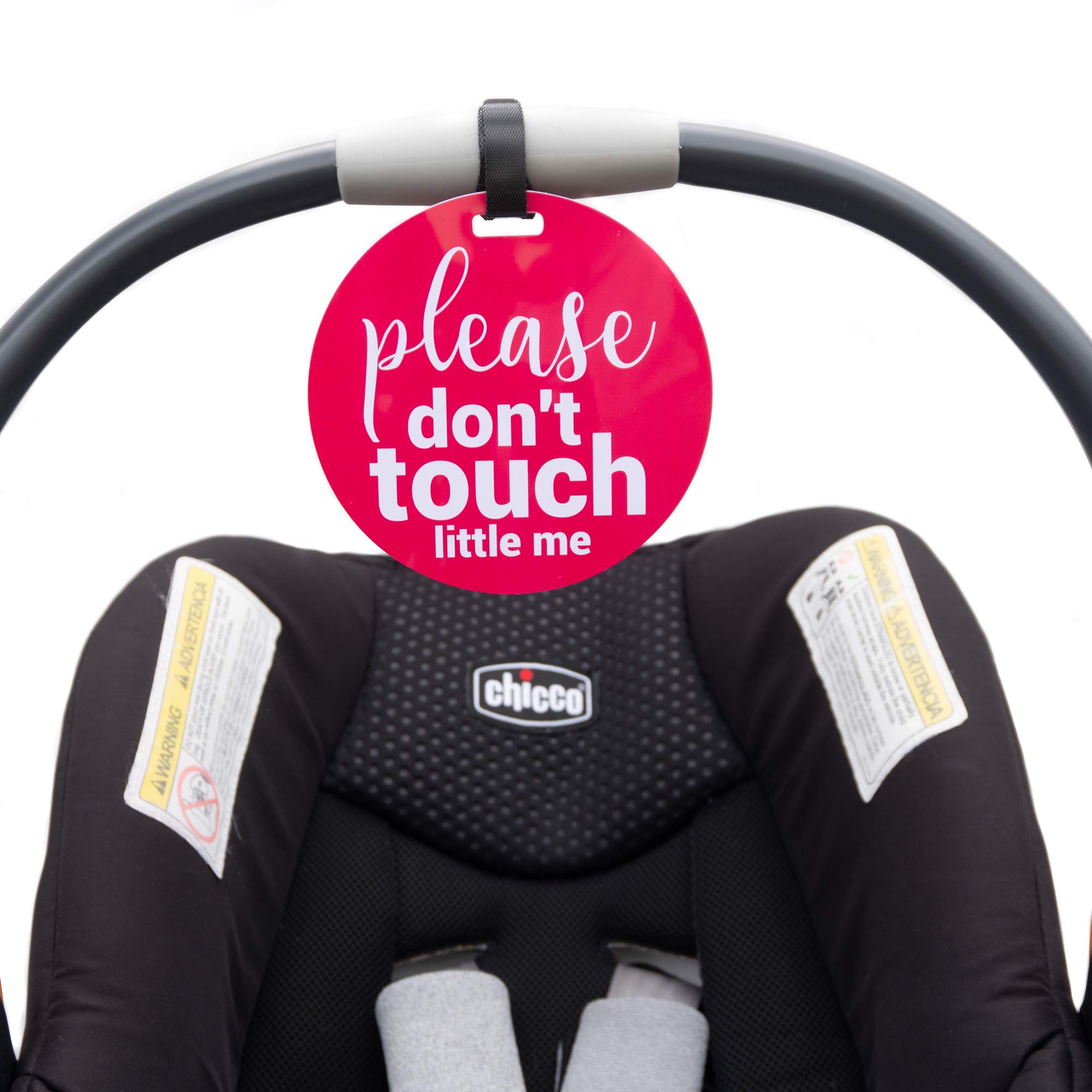 THREE LITTLE TOTS – Pink Please Don't Touch Baby Car Seat Sign or Stroller Tag - CPSIA Safety Tested