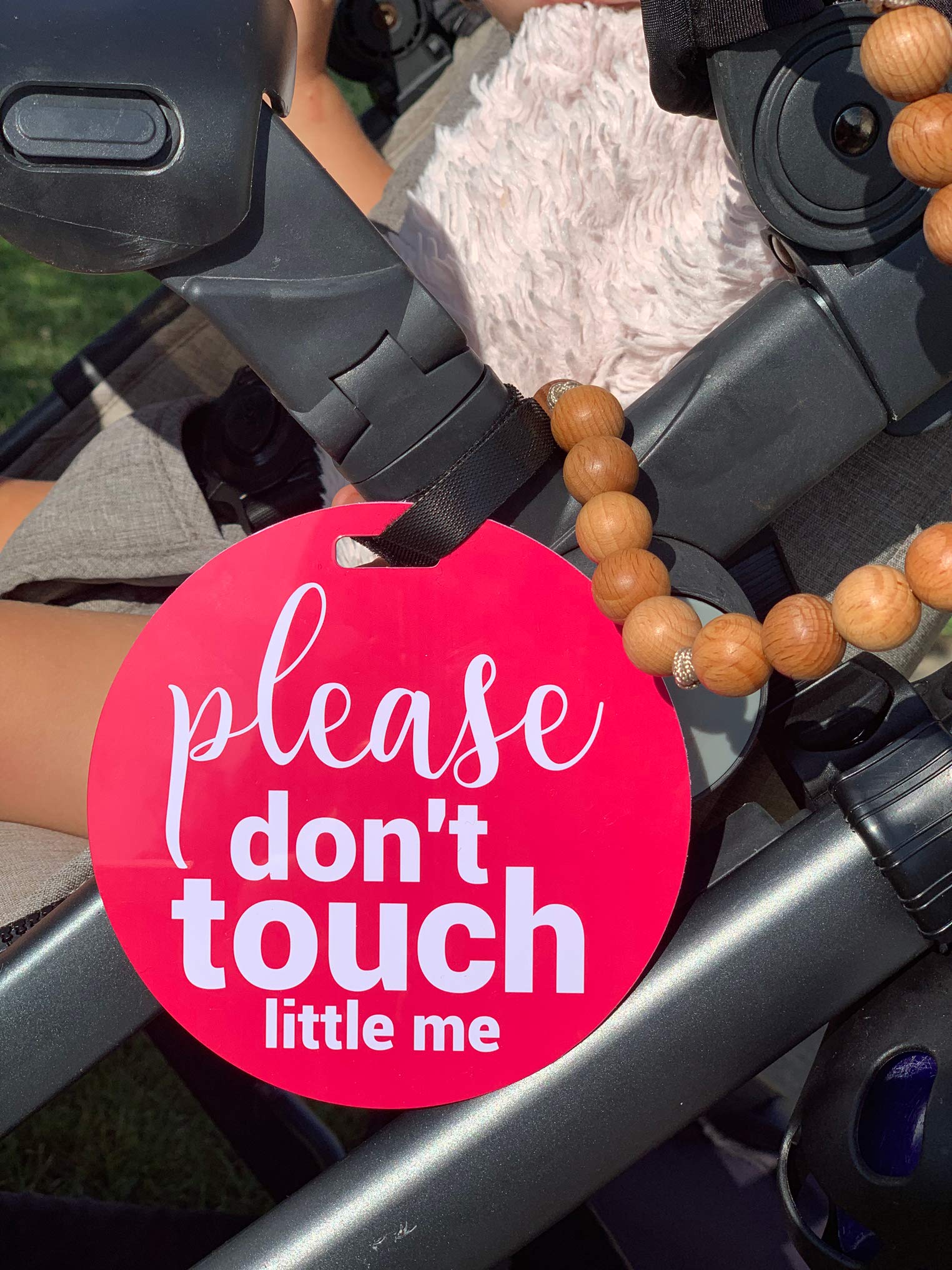 THREE LITTLE TOTS – Pink Please Don't Touch Baby Car Seat Sign or Stroller Tag - CPSIA Safety Tested