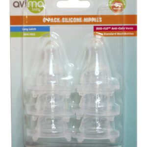 Avima Baby Silicone Nipples for Standard Neck Bottles, Medium Flow 3 Months+ (Set of 6)