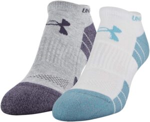 under armour golf elevated performance no show socks, 2-pair, breathtaking blue assorted, shoe size: mens 4-8, womens 6-9