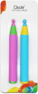 ciscle youth series kids stylus pen for touch screen, fun crayon stylus compatible for apple ipad air mini pro, kids edition tablet, dragon touch, galaxy tab a e, chromo android tablets (2 pack)