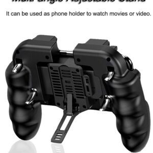 4 Trigger Mobile Game Controller with Cooling Fan for PUBG/Call of Duty/Fortnite [6 Finger Operation] YOBWIN L1R1 L2R2 Gaming Grip Gamepad Mobile Controller Trigger for 4.7-6.5" iOS Android Phone