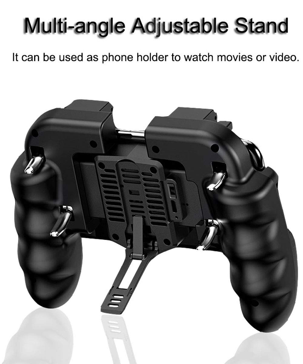 4 Trigger Mobile Game Controller with Cooling Fan for PUBG/Call of Duty/Fortnite [6 Finger Operation] YOBWIN L1R1 L2R2 Gaming Grip Gamepad Mobile Controller Trigger for 4.7-6.5" iOS Android Phone