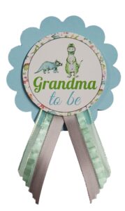 dinosaur baby shower pins for mommy daddy grandma jungle family to wear, it's a boy baby sprinkle (grandma)
