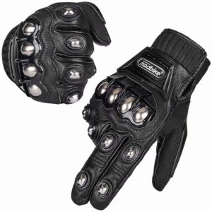 ilm alloy steel leather hard knuckle touchscreen motorcycle bicycle motorbike powersports racing gloves (m, (leather) black) model 10cl