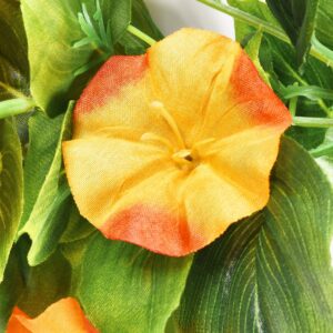 Dolicer Artificial Morning Glory Flower Vines 2pcs 15Feet Morning Glory Hanging Green Plants Silk Garland Greenery Garland Morning Glory for Wedding Garden Wall Fence Home Decor Yellow-Orange