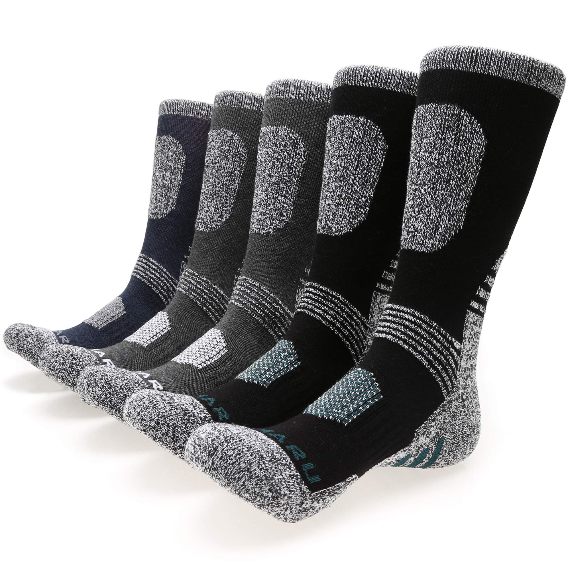 MIRMARU Men’s 5 Pairs Hiking Socks- Multi Performance Moisture Wicking Outdoor Sports Hiking Crew Socks (M251-LARGE)