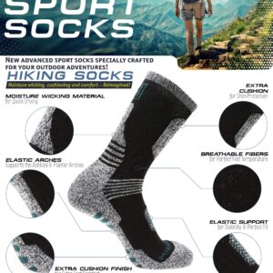 MIRMARU Men’s 5 Pairs Hiking Socks- Multi Performance Moisture Wicking Outdoor Sports Hiking Crew Socks (M251-LARGE)