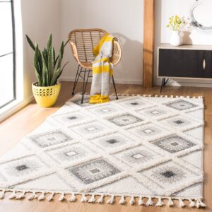safavieh moroccan tassel shag collection area rug - 5'3" x 7'6", ivory & grey, boho design, non-shedding & easy care, 2-inch thick ideal for high traffic areas in living room, bedroom (mts601f)