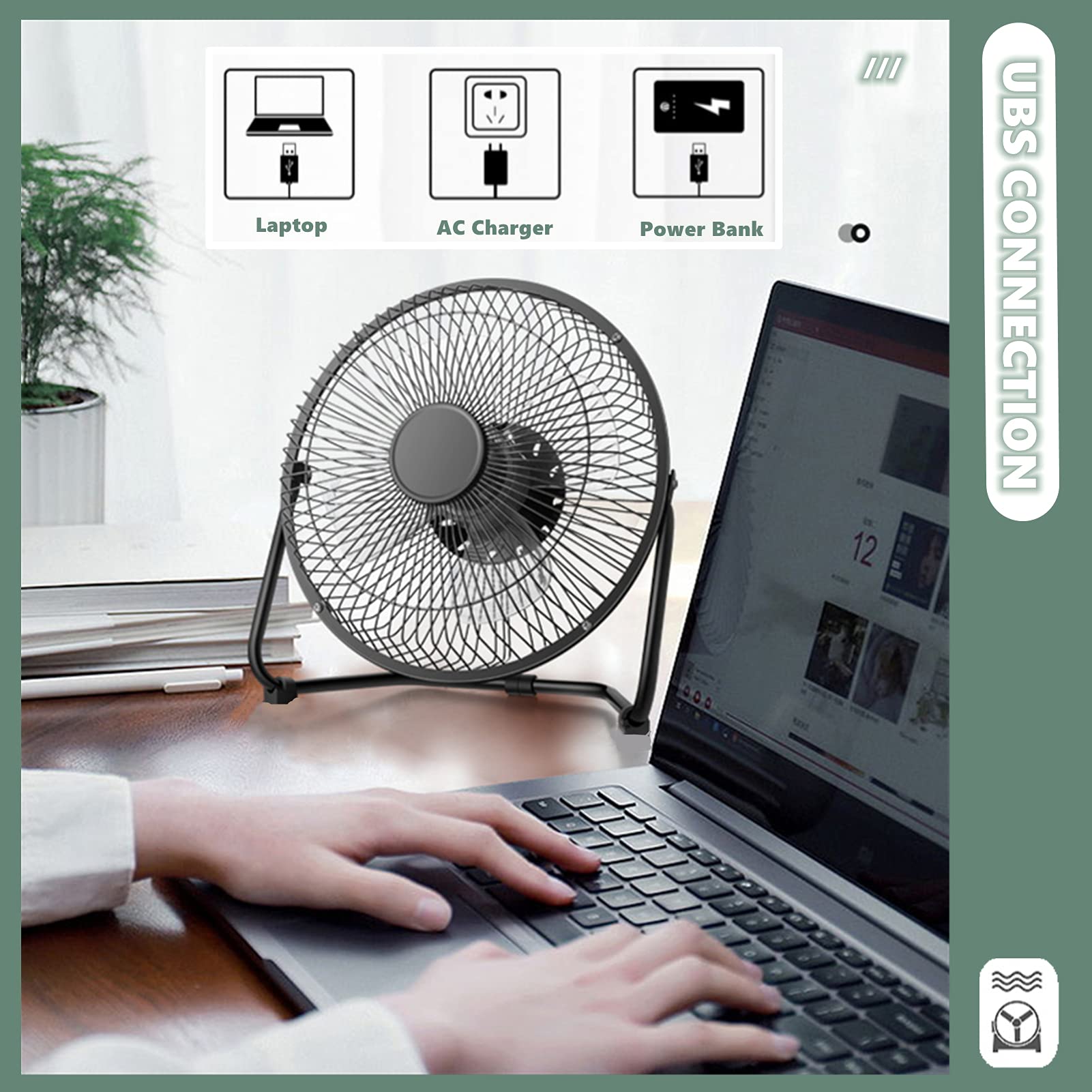 Chchmu USB Fan 4 Inch Mini USB Desk Table Fan Personal Portable Desktop Cooling Fan Powered by USB PC Netbook for Camping Home Office Outdoor Travel, Strong Wind, Pink