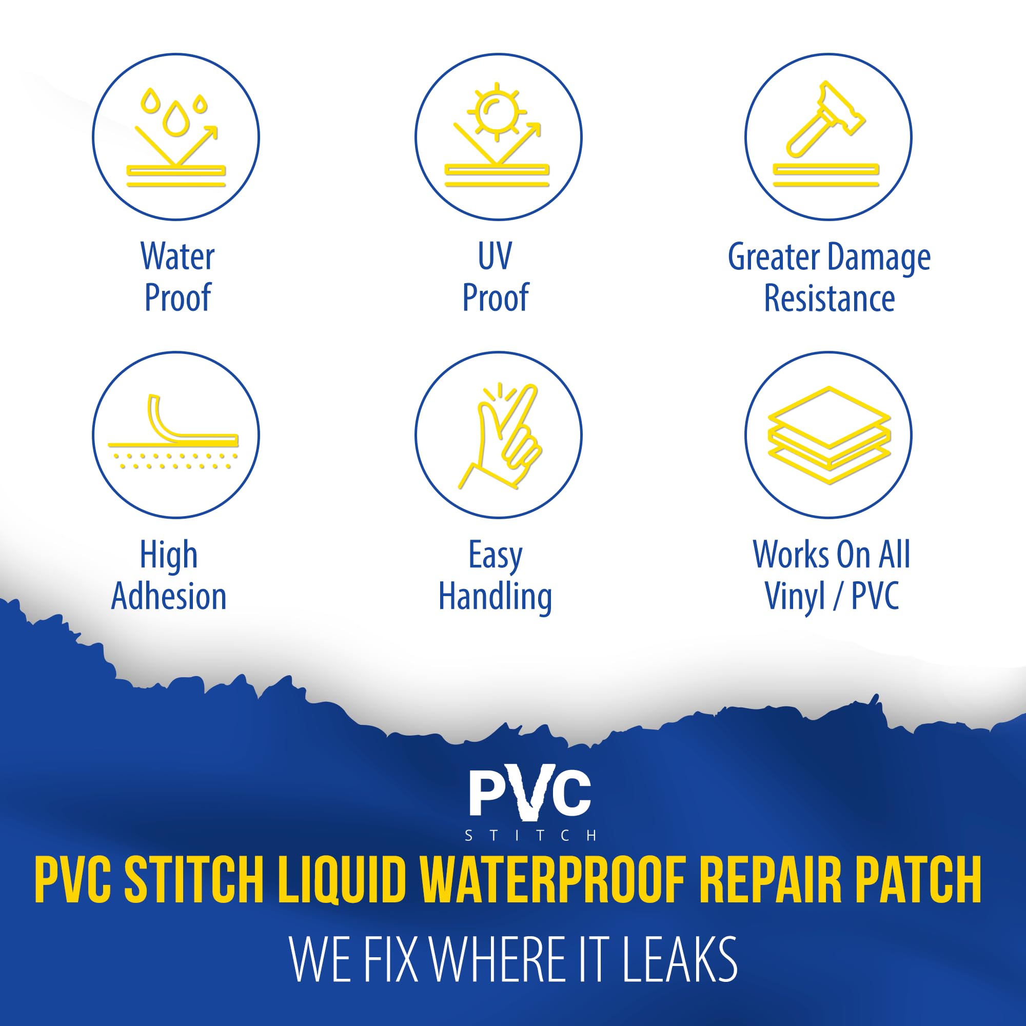 PVC Stitch Liquid Waterproof Repair Patch for Air Mattresses, Waterbeds, Above-Ground Pools, Bouncy Houses, Hot Tubs, Air Tracks, Works on Blow up PVC & PU Inflatables