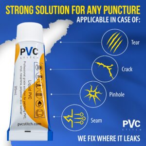 PVC Stitch Liquid Waterproof Repair Patch for Air Mattresses, Waterbeds, Above-Ground Pools, Bouncy Houses, Hot Tubs, Air Tracks, Works on Blow up PVC & PU Inflatables