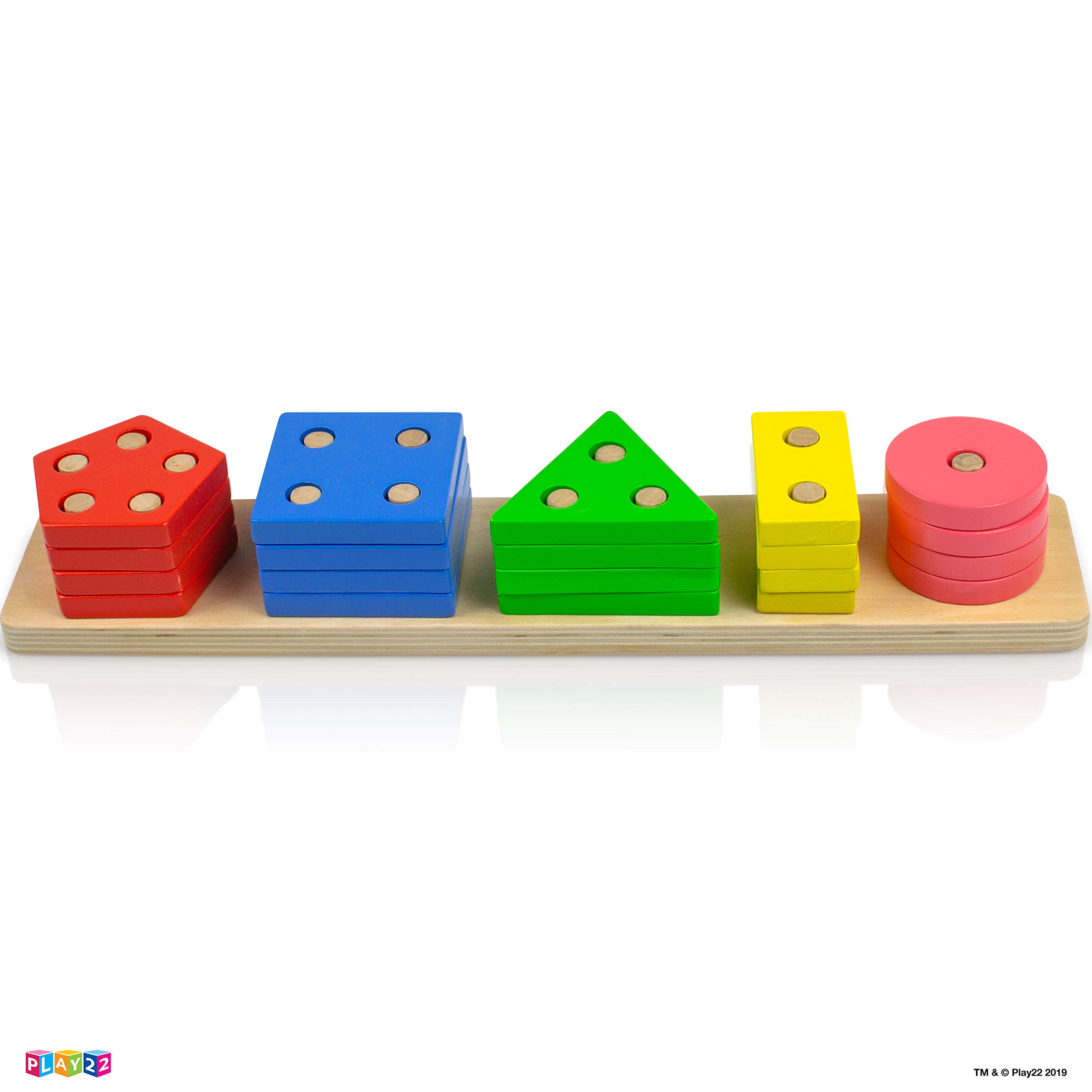 Play22 Montessori Toys for 1 2 3 Years Old Toddlers Boys Girls - Wooden Sorting & Stacking Educational Kids Learning Toys Color Recognition Stack and Sort 20Pc, Great Gift – Original
