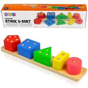 Play22 Montessori Toys for 1 2 3 Years Old Toddlers Boys Girls - Wooden Sorting & Stacking Educational Kids Learning Toys Color Recognition Stack and Sort 20Pc, Great Gift – Original