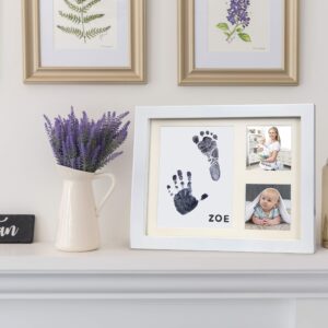 Baby Ink Hand and Footprint Kit – Handprint Picture Frame for Newborns (Safe Clean-Touch Ink Pad for Prints) – Best New Mom and Shower Gift – Foot Impression Photo Keepsake for Girls & Boys – (White)