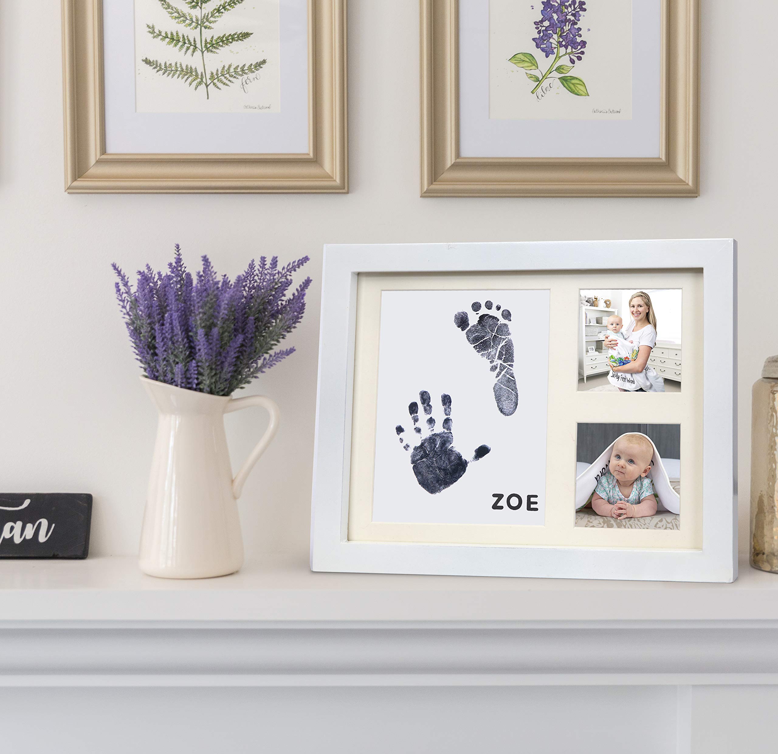 Baby Ink Hand and Footprint Kit – Handprint Picture Frame for Newborns (Safe Clean-Touch Ink Pad for Prints) – Best New Mom and Shower Gift – Foot Impression Photo Keepsake for Girls & Boys – (White)