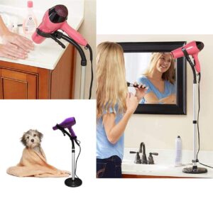 HLGOLDLUO Hair Dryer Stand, 360 Degree Rotating Lazy Hair Dryer Stand Hand Free With Heavy Base, Hands-Free Blow Dryer Holder Countertop, Adjustable Height Hair Dryer Holder