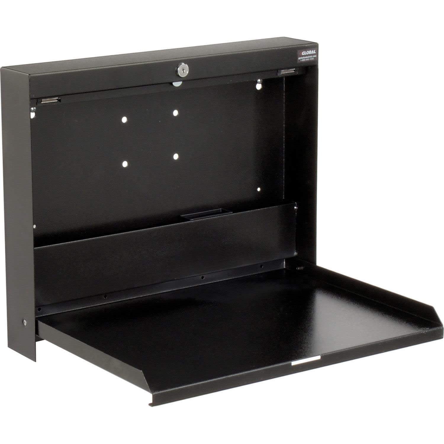 Global Industrial Folding Wall Mounted Shop Desk, Locking, 20" W x 3-3/8"D x 16-3/8"H, Black