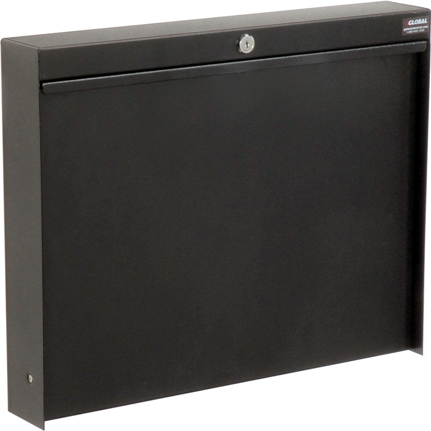 Global Industrial Folding Wall Mounted Shop Desk, Locking, 20" W x 3-3/8"D x 16-3/8"H, Black