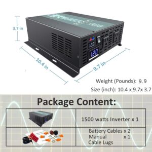 WZRELB 1500W Continuous Pure Sine Wave Inverter DC 12V to AC 120V Car Power Inverter with Dual AC Outlets
