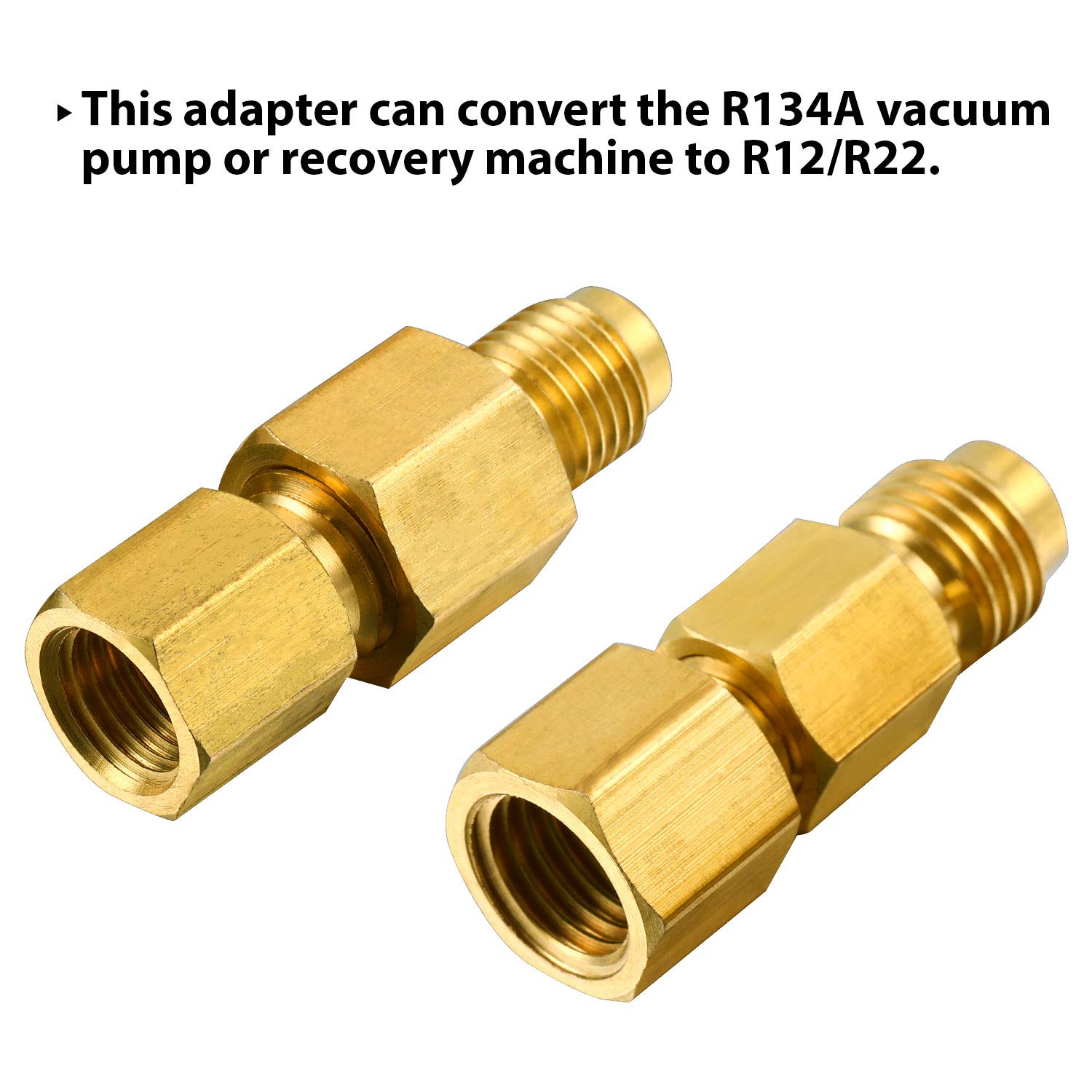 4 Pieces 6015 R134A Brass Refrigerant Tank Adapter to R12 Fitting Adapter 1/2 Female to 1/4 Male Flare Adaptor Valve Core and 6014 Vacuum Pump Adapter 1/4 Inch Flare Female to 1/2 Inch Male