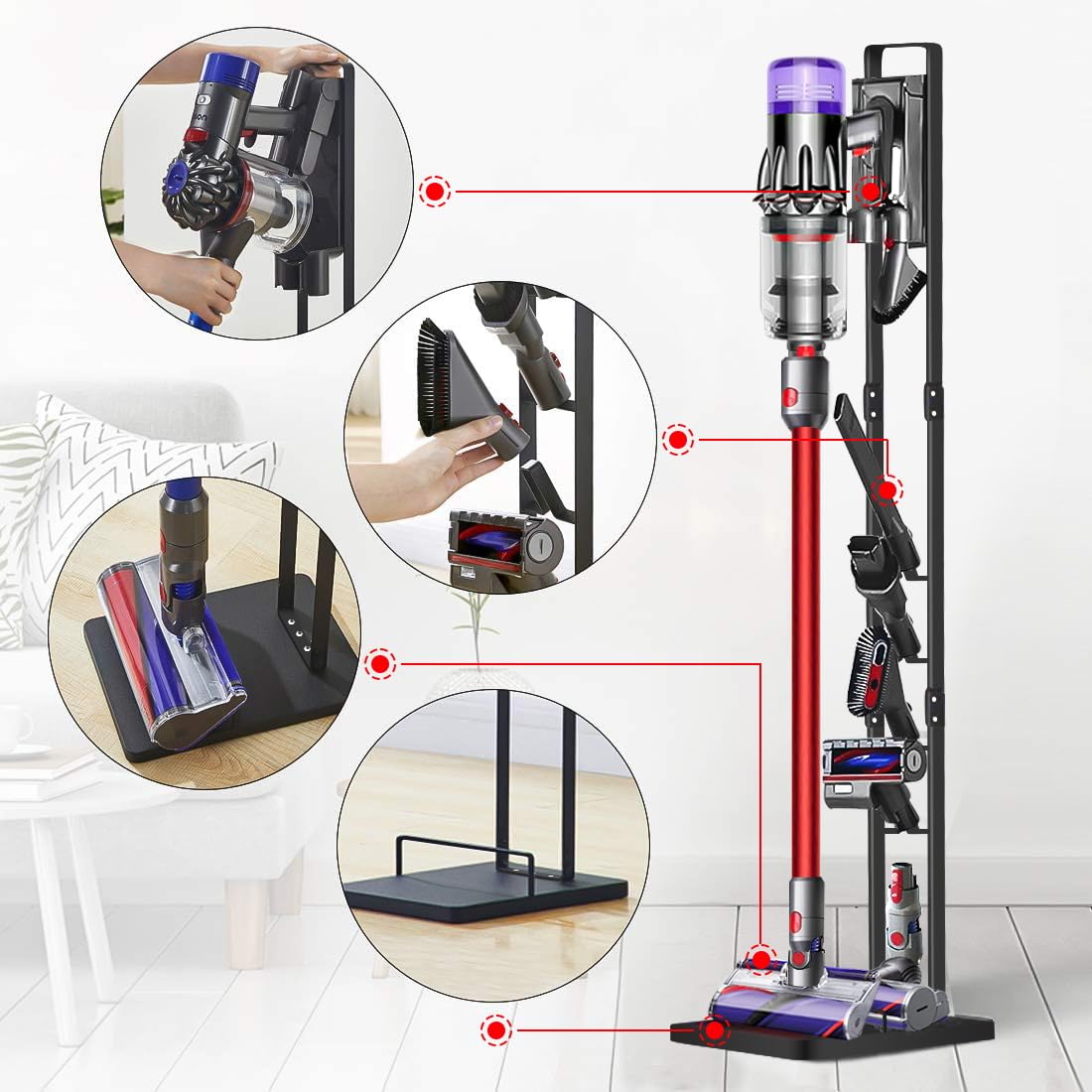 Haturi Vacuum Stand, Vacuum Accessories Stable Metal Storage Bracket Holder for Dyson Handheld V15 V11 V10 V8 V7 V6 Cordless Vacuum Cleaners, Black DC30 DC31 DC34 DC35 DC58 DC59 DC62 DC74